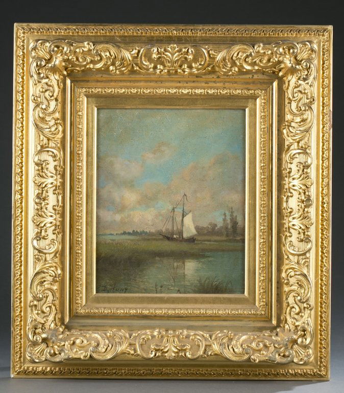 Charles Day Hunt, sailboat in a marsh, o/c. (1 of 5)