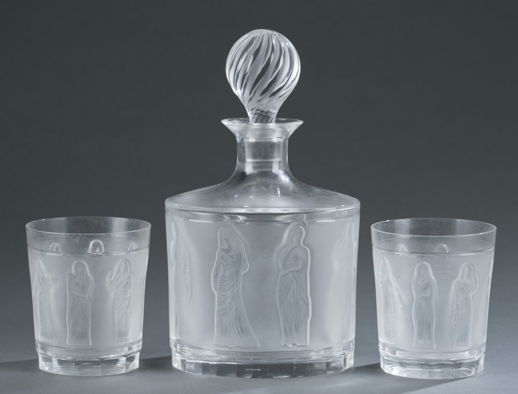 Lalique "Femmes Antiques" decanter & 2 tumblers. (1 of 7)