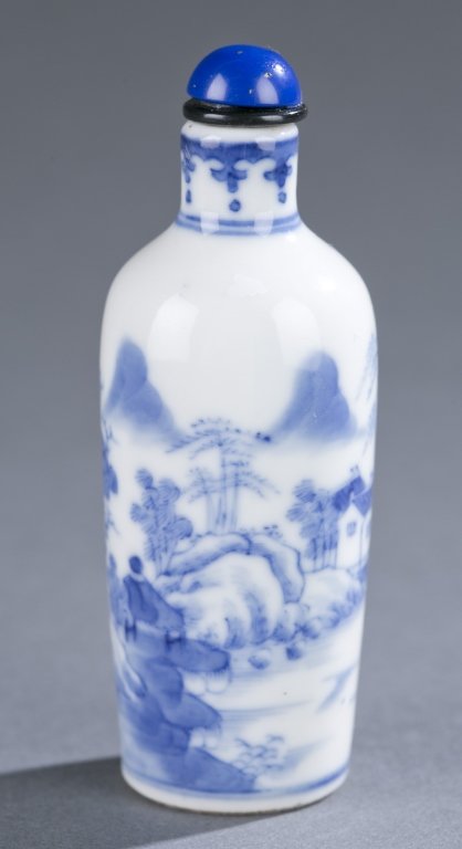 A Chinese blue and white porcelain snuff bottle. (1 of 5)