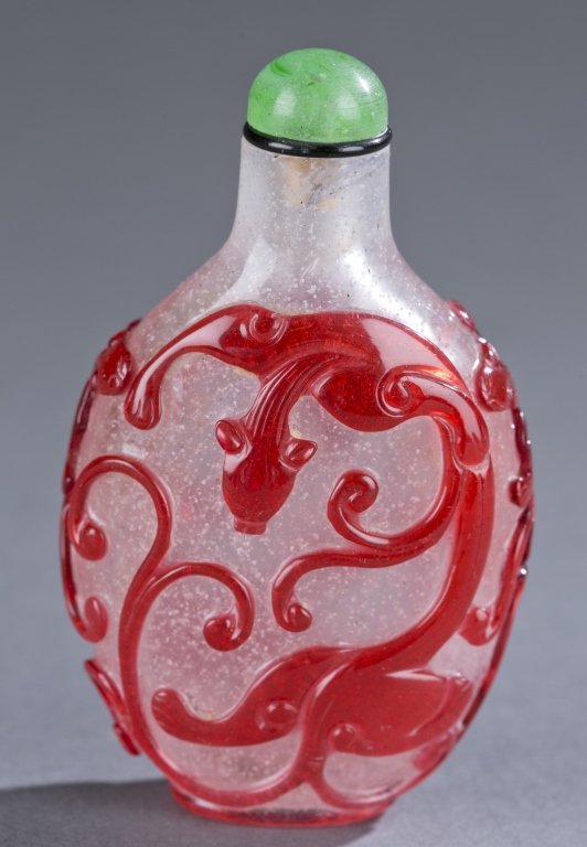 A Chinese Peking glass snuff bottle. (1 of 6)