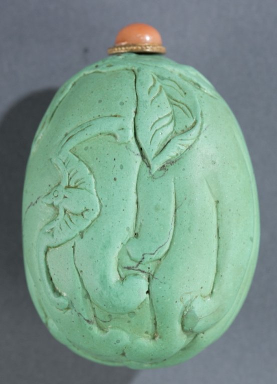 A Chinese turquoise colored snuff bottle. (1 of 6)