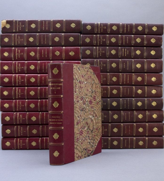 THE NEW CENTURY SHAKESPEARE. 21 Vols. #146/1000.: [Shakespeare] THE NEW CENTURY SHAKESPEARE. 21 Vols (of 24): Vols I-II, IV-XI, XIV-XXIV. Bos: Dana Estes and Company, 1900-01. Edition de Luxe, #146 of 1000. Red morocco and marbled board. Marbled eps.
