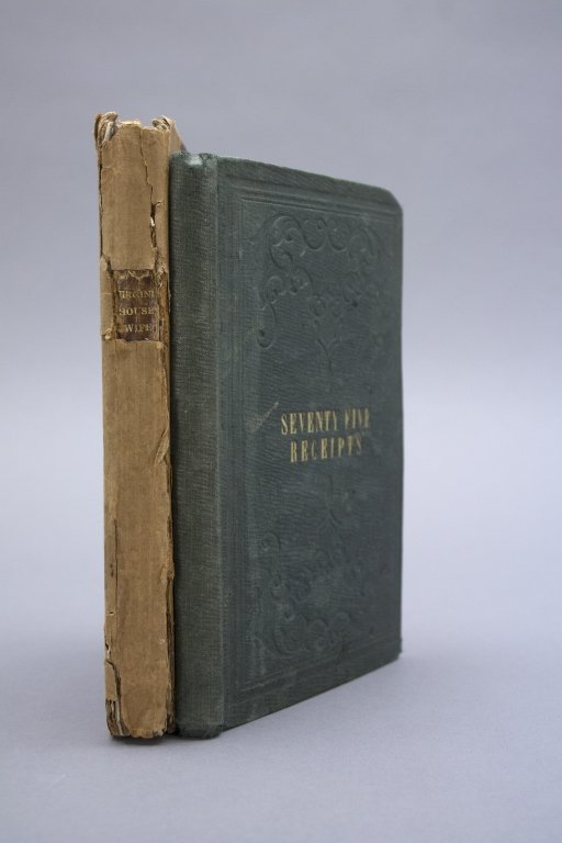 2 Books incl: Randolph. THE VIRGINIA HOUSEWIFE.: [Cookery] 2 Titles. ++ Mary Randolph. THE VIRGINIA HOUSEWIFE: OR, METHODICAL COOK. Wash: Thompson & Homans. 1831. xii, [13]-180 pp. Contemp leather with later crude paper repair over spine and portion