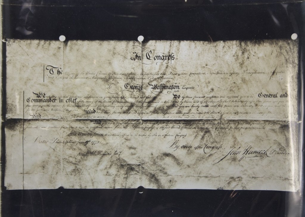 5 Items: 4 glass negatives, Constitution + GW com.: [Constitution/Revolution] 5 Items. ++ 4 glass plate negatives by Levin C. Handy showing the Constitution before it was restored in 1903. In 1907, the Declaration of Independence and Constitution were 