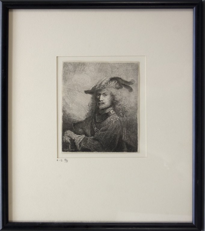 Ferdinand Bol. Portrait of an Officer. Etching.: [Bol, Ferdinand/Etching]. Etching of Ferdinand Bol (Netherlands, 1616-1680). Portrait Of An Officer. Etching. 2nd state (H. 12). 5 ½ x 4 ½ in. Sight condition of image side near fine. Verso tipped t