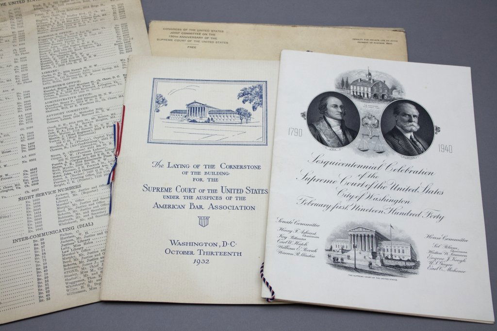 Signed by all 9 Supreme Court Justices in 1940.: [Supreme Court] SESQUICENTENNIAL CELEBRATION OF THE SUPREME COURT OF THE UNITED STATES… Program signed by all 9 Justices of the Supreme Court 1940: Charles E. Hughes (Chief Justice), J. C. McReynold