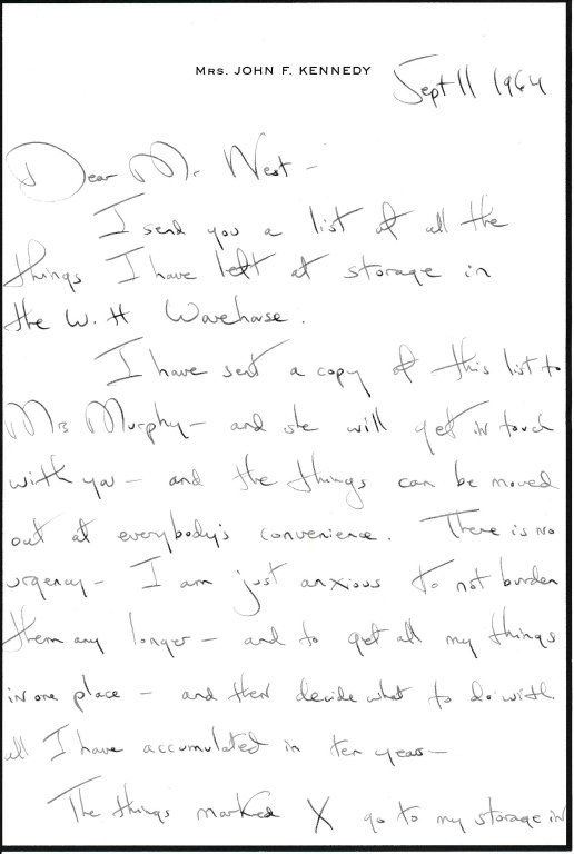 9 Items (incl 5 signed by Jacqueline Kennedy).: [Kennedy, Jacqueline/Robert] 9 Items incl. 5 ALS/ANSs/TLSs by Jacqueline Kennedy and 1 TLS by Robert Kennedy. ++ ANS to James Bernard West, Chief White House Usher. “For J. B. West/ Please don’t f