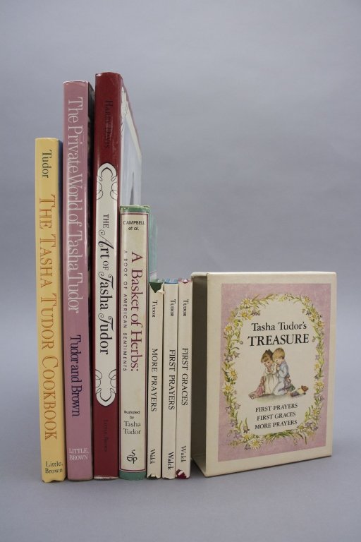 5 Titles (7 Vols) incl: BASKET OF HERBS. 1st ed.: 5 Titles (7 Vols) illustrated or authored by Tasha Tudor. 16mo-4to. Hardcover; very good to near fine in good to near fine dj, the 3-volume work "Tasha Tudor's Treasure" is in a slipcase. ++ A BASKET 