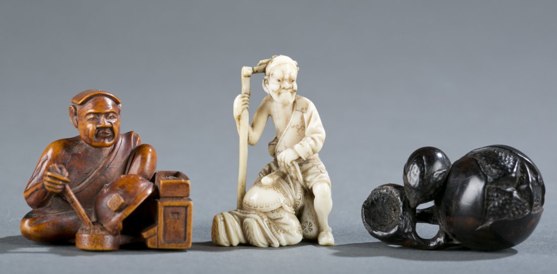 Group of 3 Japanese Katabori netsuke. (1 of 10)