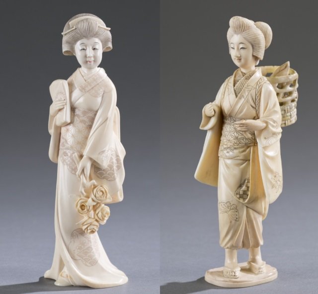 Group of 2 Japanese ivory Okimono. (1 of 7)