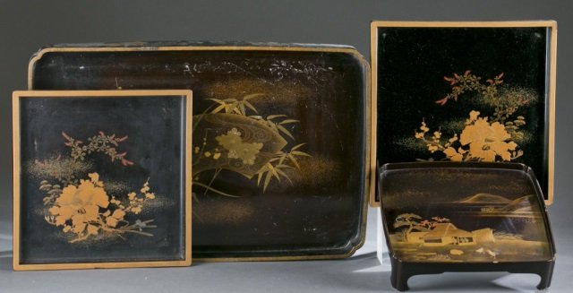 Group of 4 Japanese lacquer trays. (1 of 5)