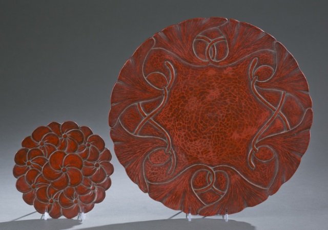 Group of 2 Japanese carved lacquer dishes. (1 of 6)