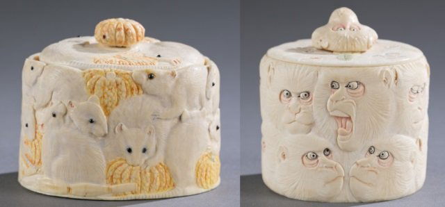 Group of 2 Japanese ivory box w/cover. (1 of 10)