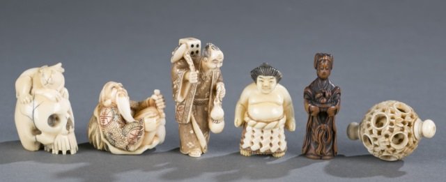 Group of 6 netsuke of various materials. (1 of 10)
