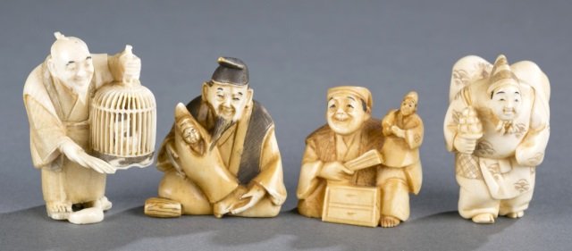 Group of 4 ivory figural netsuke. (1 of 7)