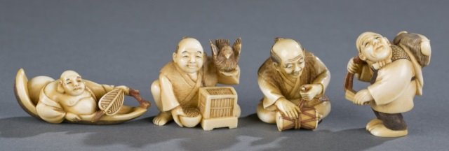 Group of 4 ivory figural netsuke. (1 of 10)