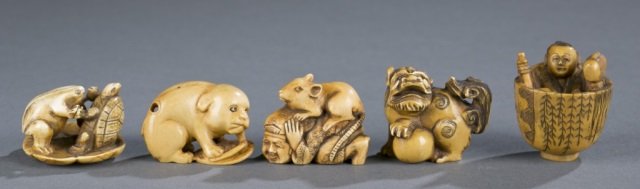 Group of 5 katabori netsuke. (1 of 8)