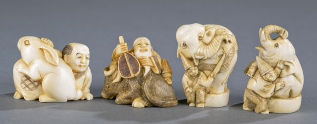 Group of 4 ivory katabori netsuke. (1 of 8)
