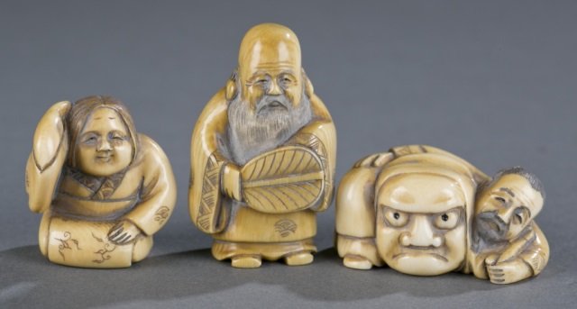 Group of 3 ivory katabori netsuke. (1 of 10)