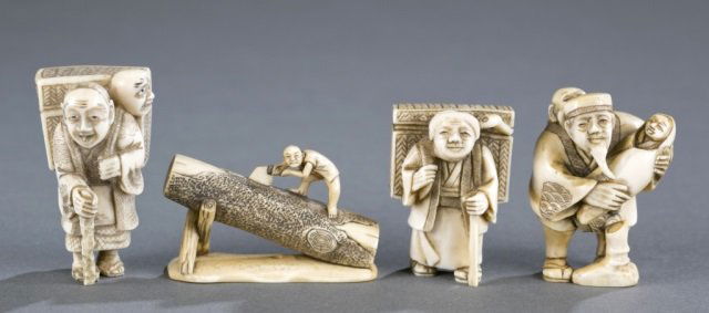Group of 4 ivory figural netsuke. (1 of 10)