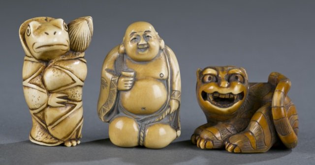 Group of 3 ivory katabori netsuke. (1 of 9)