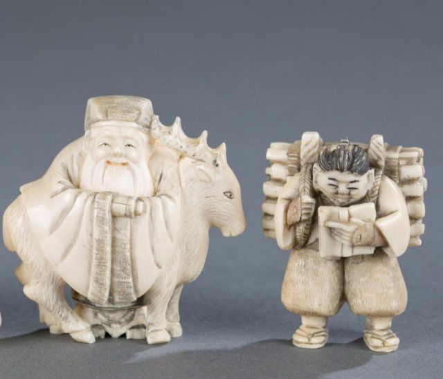 Group of 2 ivory figural netsuke. (1 of 9)