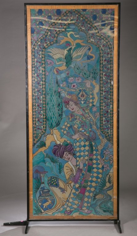 Large Iranian painted glass window, mid 20th c. (1 of 5)