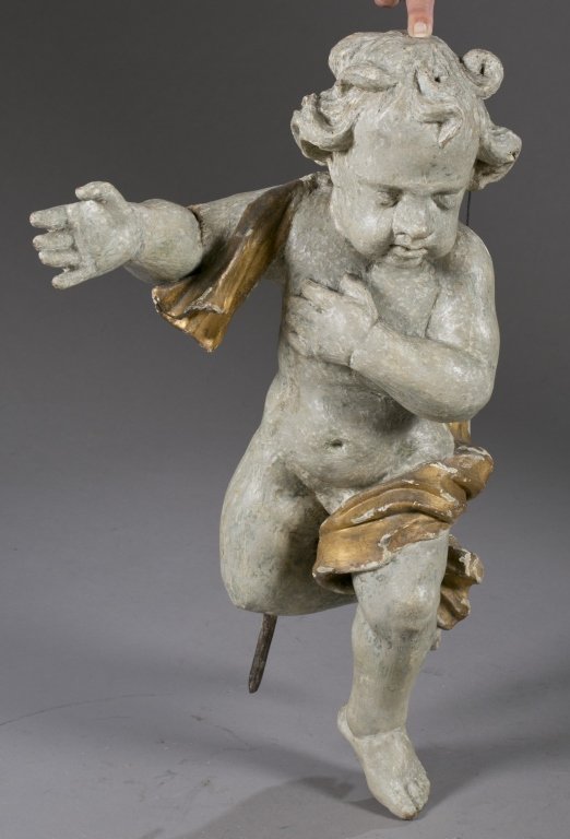Parcel gilt carved wooden putti figure, 18th c. (1 of 8)