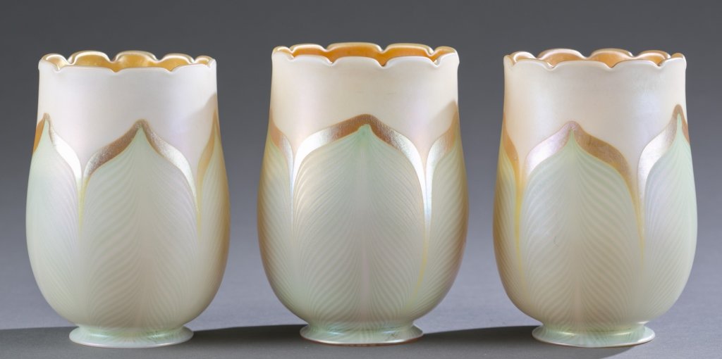 Group of 3 Quezal iridescent glass lamp shades (1 of 4)