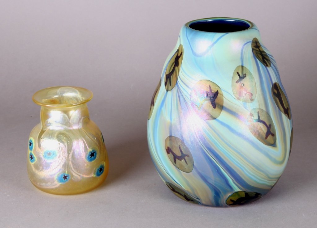 Pair of iridescent studio art glass vases (1 of 8)