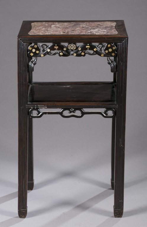 A Chinese two-tier hardwood flower stand. (1 of 4)