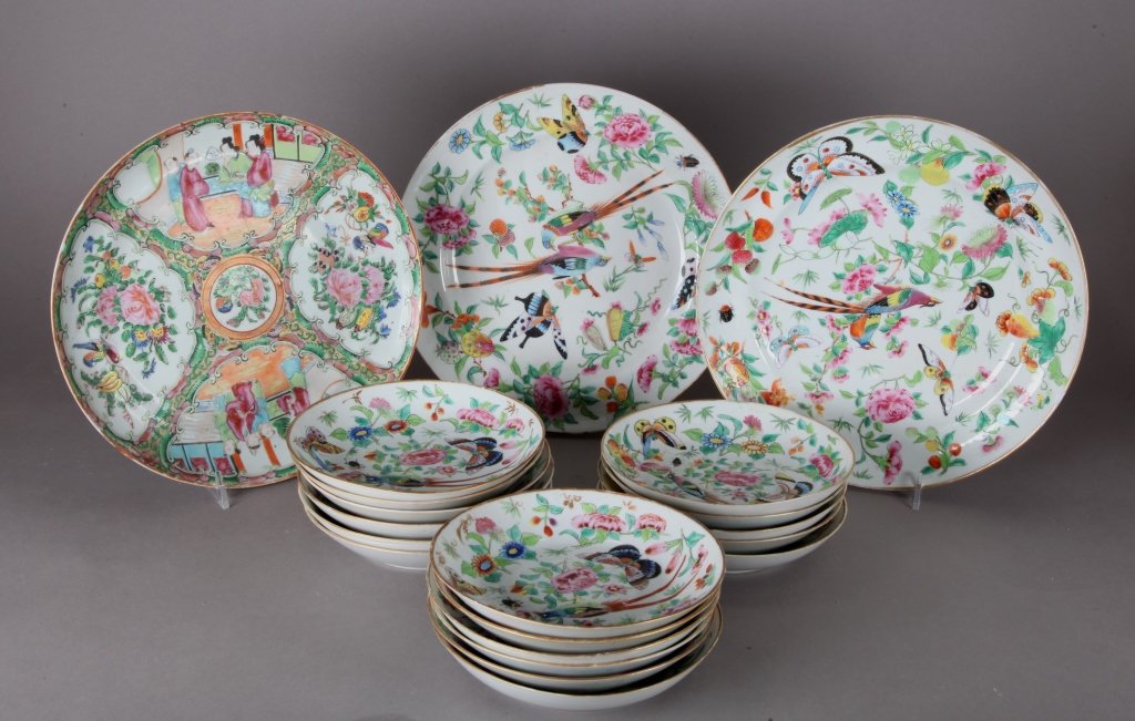 Group of 20 piece Canton famille rose china set. (1 of 2)