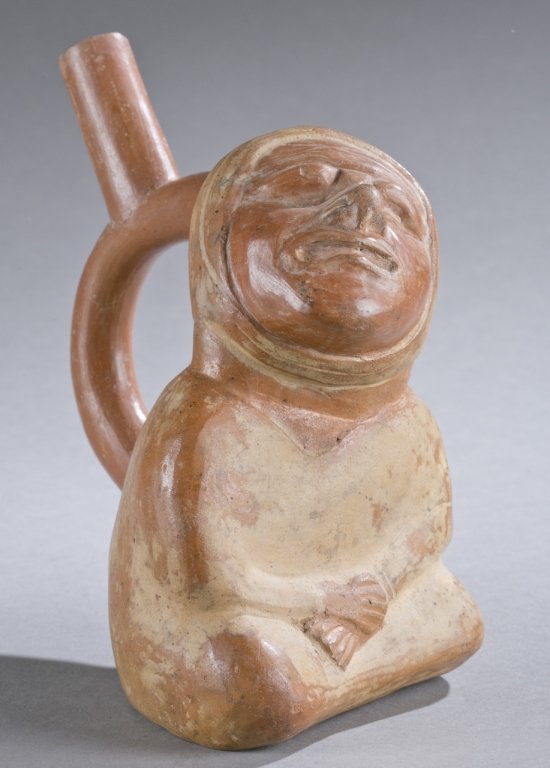 Moche stirrup vessel with seated figure. (1 of 7)
