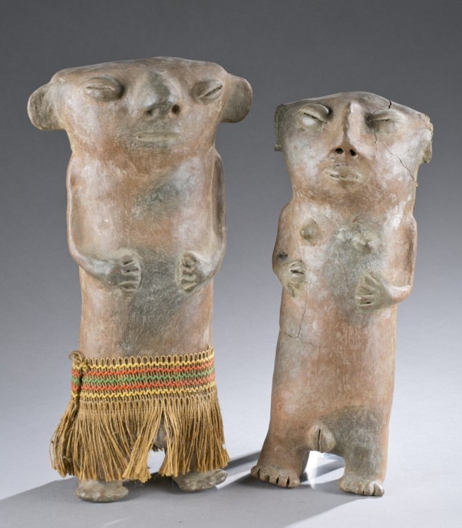 Pair of standing figures. CE 1000-1500.: Pair of Standing figures, Colombia, Middle Cauca, CE 1000 - 1500. Largest: 17 1/2"h. Smallest: 16"h. Provenance: The Alvin M. Cohen Collection, Bethesda MD.