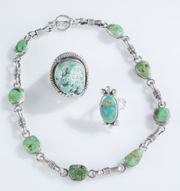 Group of Native American stone & sterling jewelry. (1 of 6)