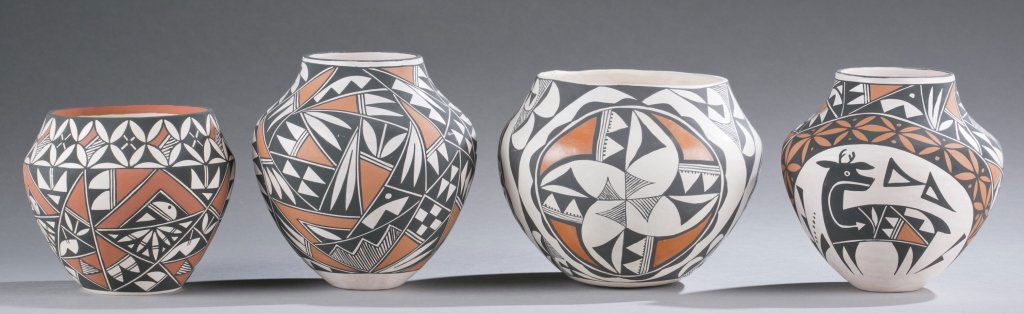 Group of 4 Acoma Pueblo polychrome pottery. (1 of 9)