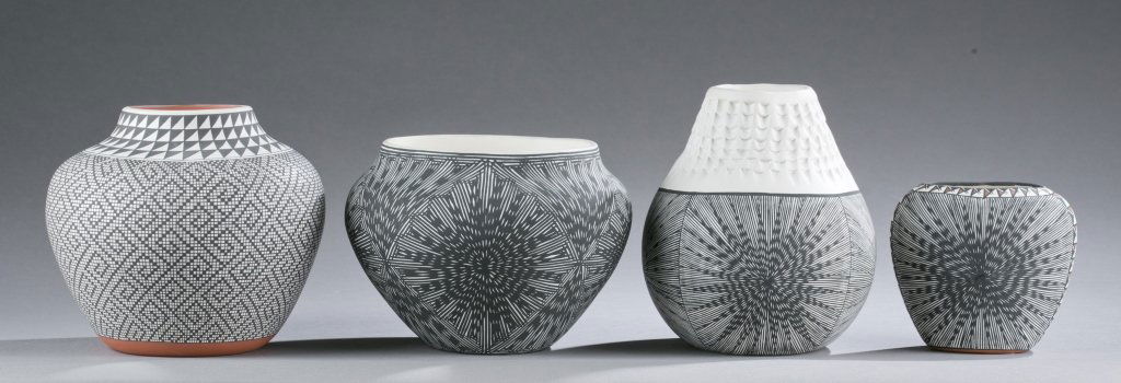 Group of 4 Acoma Pueblo pottery vessels. (1 of 10)