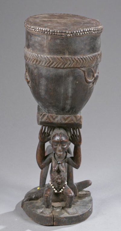 Buli style carytid figure drum, 20th c. (1 of 6)