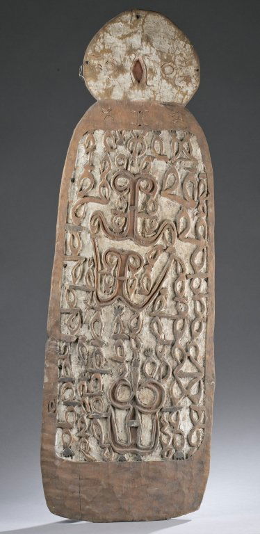 Sepik River carved & painted wood shield, 20th c. (1 of 7)