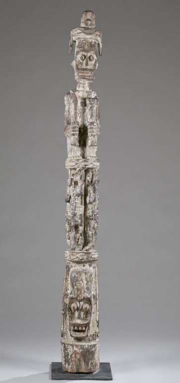 A caraytid sculpture w/ male figure. 20th c.: A carved caraytid sculpture with male figure. Nigeria, Ikenga, 20th century. 70"h. Provenance: Collection of Stephen R Primoff, Houston, TX