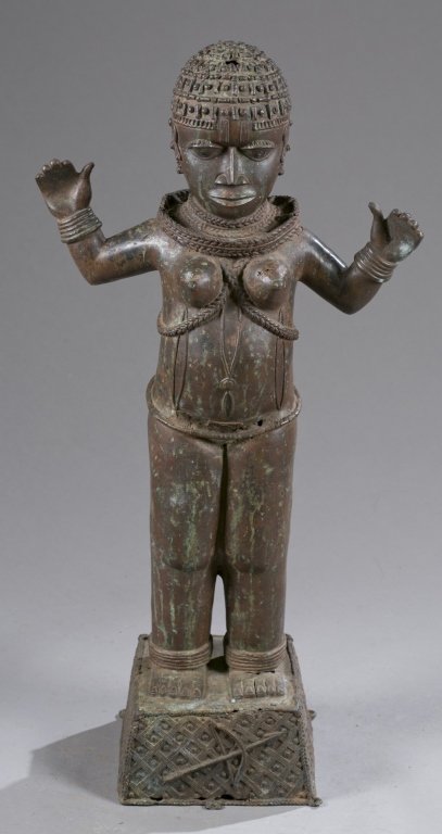 Standing brass Oba figure, 20th c. (1 of 4)