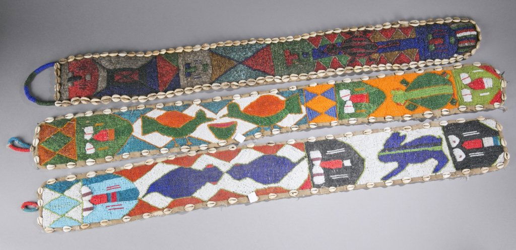 Group of beaded panels with cowre shells, 20th c. (1 of 6)