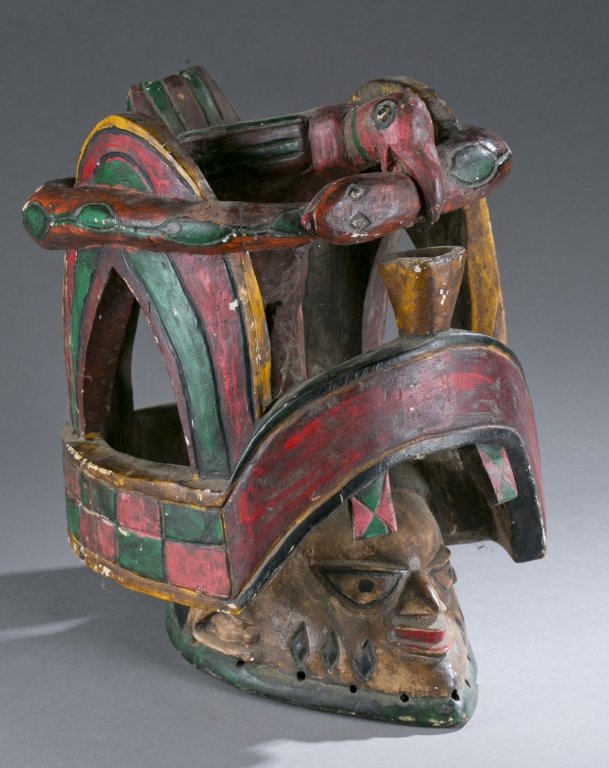 Gelede society headdress with red face, 20th c. (1 of 5)