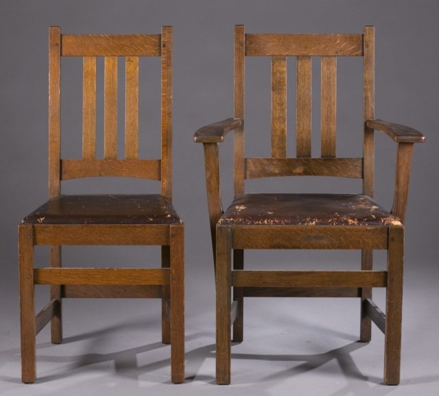 Set of 8 Limbert oak dining chairs, 20th century. (1 of 5)