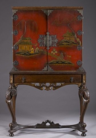 Chinoiserie style two-door cabinet on stand. (1 of 8)