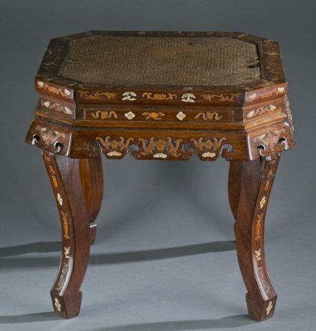 Chinese rosewood stool w/inlays. (1 of 4)