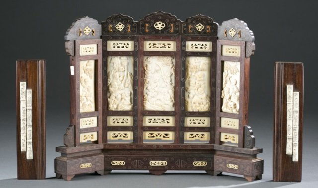 Chinese ivory inlay table screen and paper weights (1 of 6)