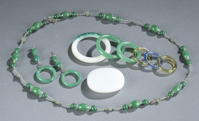 Group of Chinese Peking glass jewelry. (1 of 5)