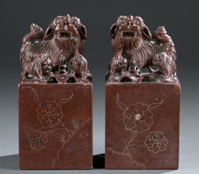 Pair of Chinese soapstone seal stones. (1 of 7)