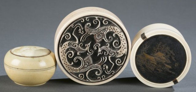 Group of 3 Chinese ivory powder boxes. (1 of 8)